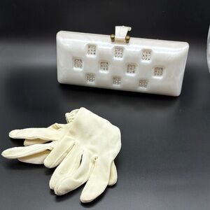 Vintage 1940’s Elegant White Lucite Clutch Bag with Rhinestones